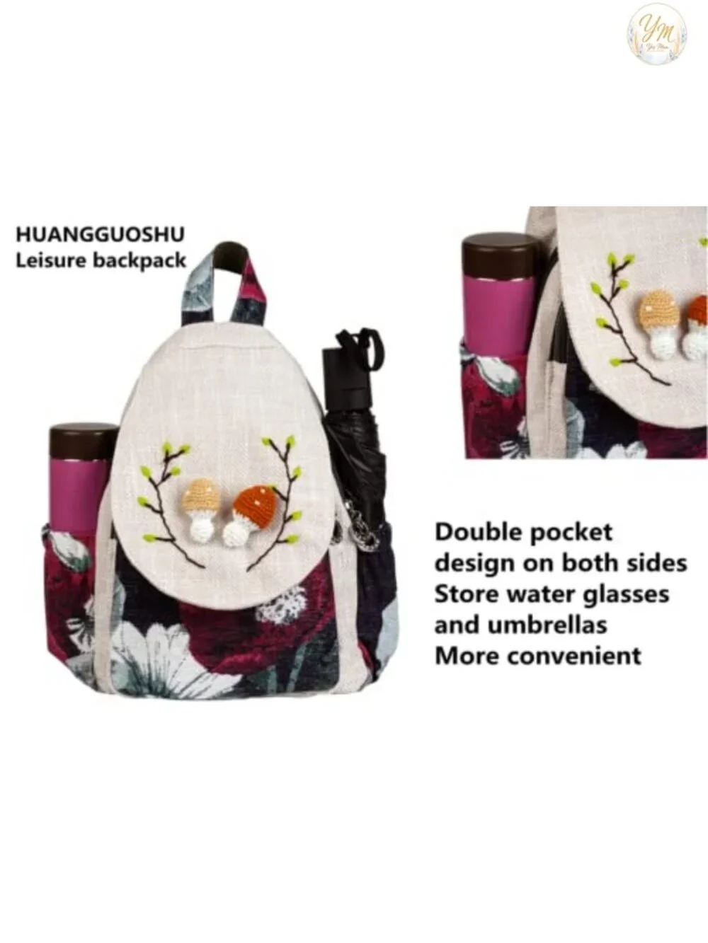 Boho Hippie Small Canvas Backpack Purse Convertible Sling Bag Embroidered Woven